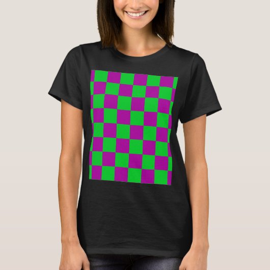 Paarse groene geruit controlepatroon t-shirt (Voorkant)