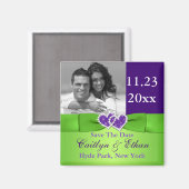 Paarse, Groene Gevoegde Harten sparen de Datummagn Magneet (Voorkant / Achterkant)