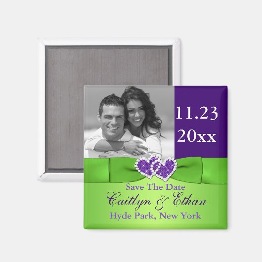 Paarse, Groene Gevoegde Harten sparen de Datummagn Magneet (Voorkant / Achterkant)