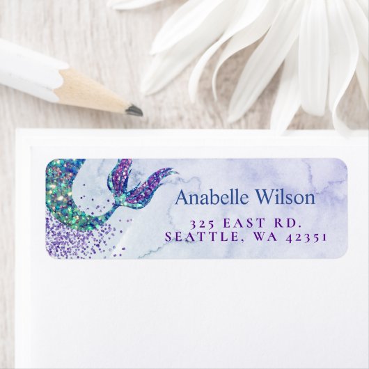 Paarse Groene Glitter zeemeermin Staart Etiket (Insitu)