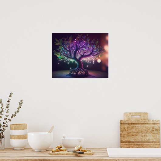 Paarse & Groene Gloeiende Boom Poster (Keuken)