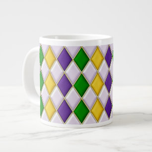 Paarse Groene Gold Mardi Gras Harlequin Pattern Mo Grote Koffiekop