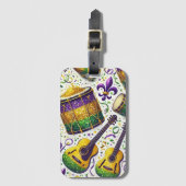 PAARSE GROENE GOUD MARDI GRAS MUZIEKINSTRUMENTEN BAGAGELABEL (Voorkant (verticaal))