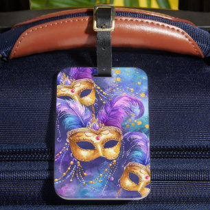 PAARSE GROENE GOUD WATERVERF MARDI GRAS MASKERS BAGAGELABEL