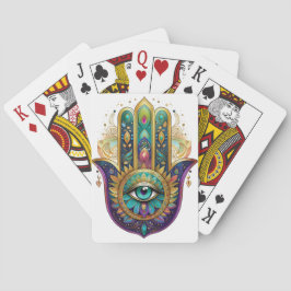 Paarse Groene Gouden Bloemblaadjes Hamsa Turkoois  Pokerkaarten