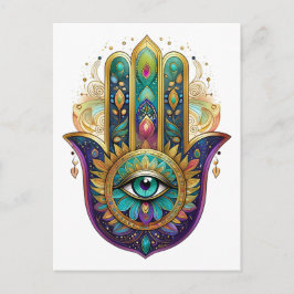 Paarse Groene Gouden Bloemblaadjes Hamsa Turquoise Briefkaart