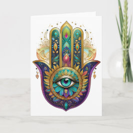 Paarse Groene Gouden Bloemblaadjes Hamsa Turquoise Kaart