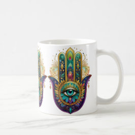 Paarse Groene Gouden Bloemblaadjes Hamsa Turquoise Koffiemok