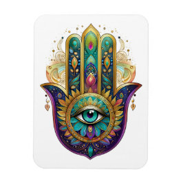 Paarse Groene Gouden Bloemblaadjes Hamsa Turquoise Magneet