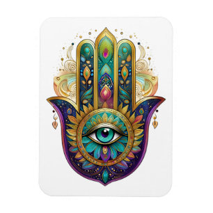 Paarse Groene Gouden Bloemblaadjes Hamsa Turquoise Magneet