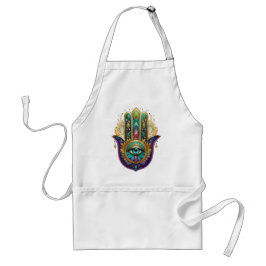 Paarse Groene Gouden Bloemblaadjes Hamsa Turquoise Standaard Schort