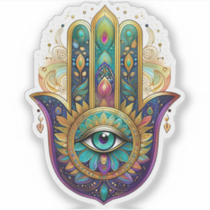 Paarse Groene Gouden Bloemblaadjes Hamsa Turquoise Sticker
