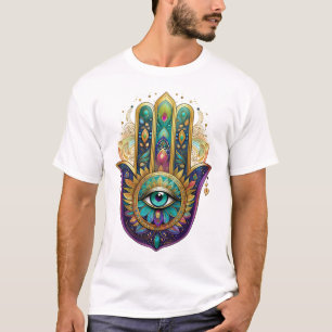 Paarse Groene Gouden Bloemblaadjes Hamsa Turquoise T-shirt