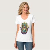 Paarse Groene Gouden Bloemblaadjes Hamsa Turquoise T-shirt (Voorkant volledig)