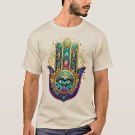Paarse Groene Gouden Bloemblaadjes Hamsa Turquoise T-shirt