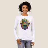 Paarse Groene Gouden Bloemblaadjes Hamsa Turquoise Tri-Blend Shirt (Voorkant)