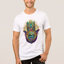 Paarse Groene Gouden Bloemblaadjes Hamsa Turquoise Tri-Blend Shirt