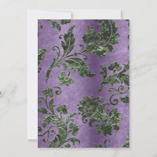 Paarse groene gouden Floral Quinceañera Kaart (Achterkant)