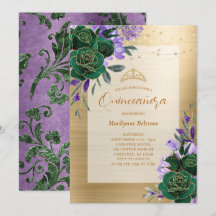 Paarse groene gouden Floral Quinceañera