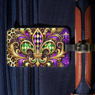 PAARSE GROENE GOUDEN MARDI GRAS FLEUR DE LIS BAGAGELABEL