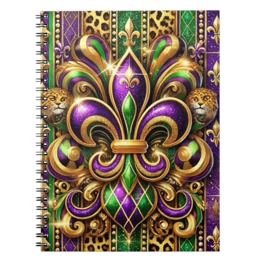 PAARSE GROENE GOUDEN MARDI GRAS FLEUR DE LIS NOTITIEBOEK (Voorkant)