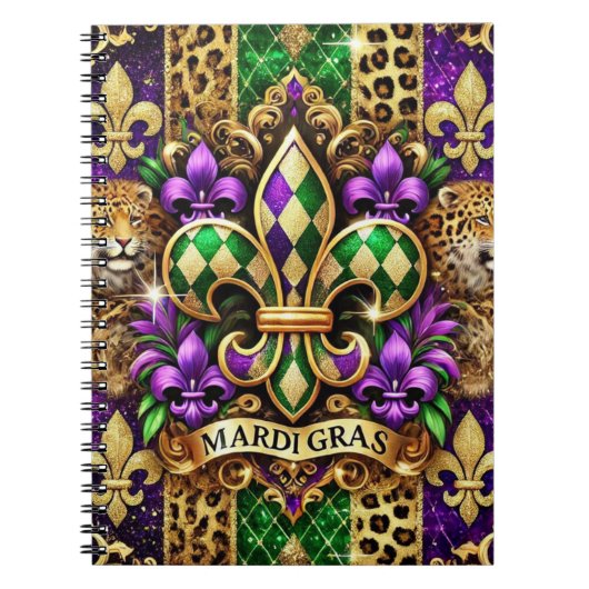 PAARSE GROENE GOUDEN MARDI GRAS FLEUR DE LIS NOTITIEBOEK (Voorkant)