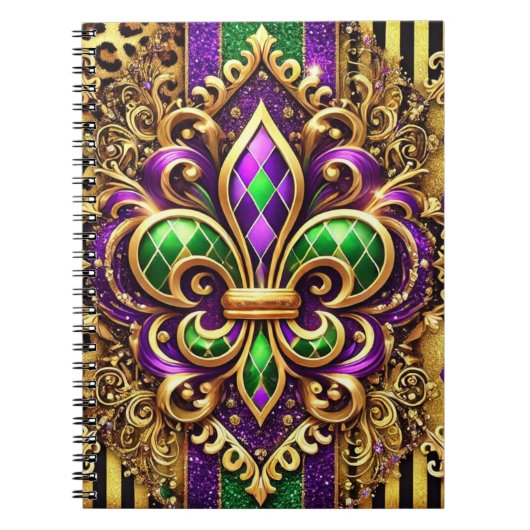 PAARSE GROENE GOUDEN MARDI GRAS FLEUR DE LIS NOTITIEBOEK (Voorkant)
