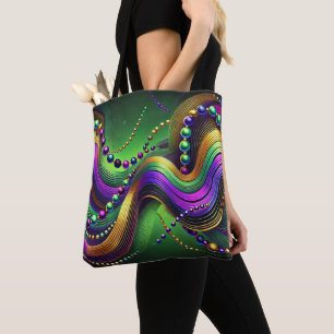 PAARSE GROENE GOUDEN MARDI GRAS GOLVEN & KRALEN TOTE BAG
