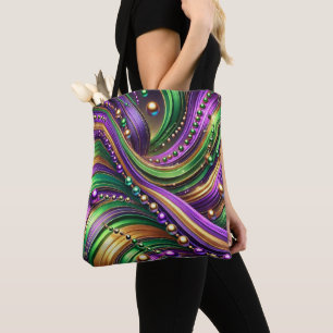 PAARSE GROENE GOUDEN MARDI GRAS GOLVEN & KRALEN TOTE BAG