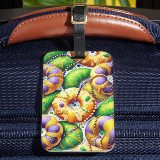 PAARSE GROENE GOUDEN MARDI GRAS KINGS CAKES BAGAGELABEL (Voorkant Insitu 2)