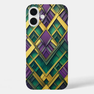 PAARSE GROENE GOUDEN MARDI GRAS KLEUREN iPhone 16 PLUS HOESJE