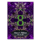 Paarse Groene Gouden Sparkle Tafelaantal Kaart (Voorkant)