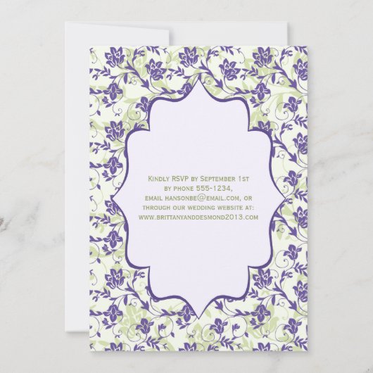 Paarse groene Ivory - uitnodiging tot huwelijk (Achterkant)