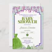 Paarse Groene Jurk en Roze Baby shower Uitnodiging (Voorkant)