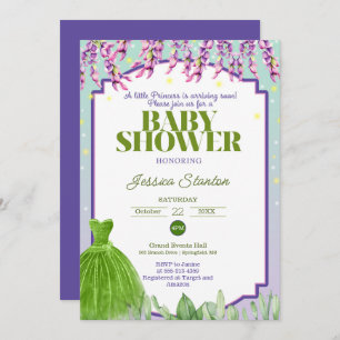 Paarse Groene Jurk en Roze Baby shower Uitnodiging