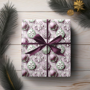 Paarse Groene Kerst Patroon#20 ID1009 Cadeaupapier