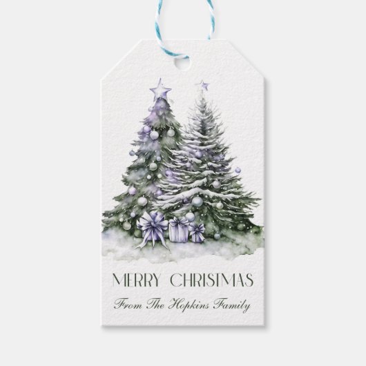 Paarse & Groene Kerstbomen Cadeau Label Cadeaulabel (Voorkant)