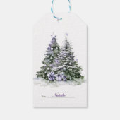 Paarse & Groene Kerstbomen Cadeau Label Cadeaulabel (Achterkant)