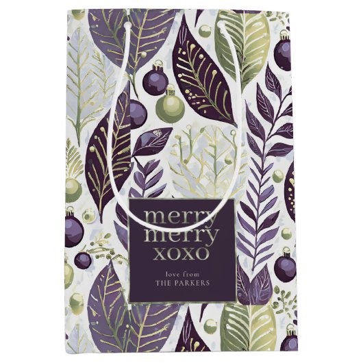 Paarse Groene Kerstmis Merry Pattern#21 ID1009 Medium Cadeauzakje (Voorkant)