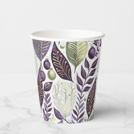 Paarse Groene Kerstmis Merry Pattern#21 ID1009 Papieren Bekers (Achterkant)