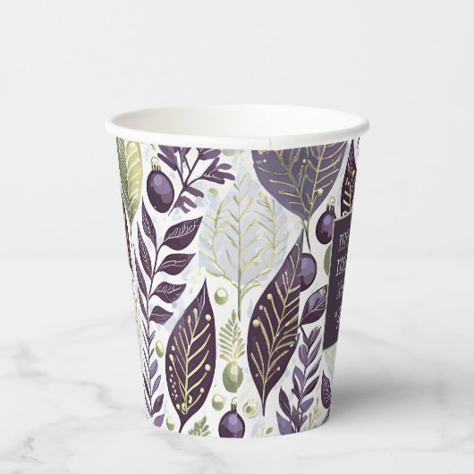 Paarse Groene Kerstmis Merry Pattern#21 ID1009 Papieren Bekers (Rechts)