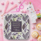 Paarse Groene Kerstmis Merry Pattern#21 ID1009 Papieren Bordje (Feest)