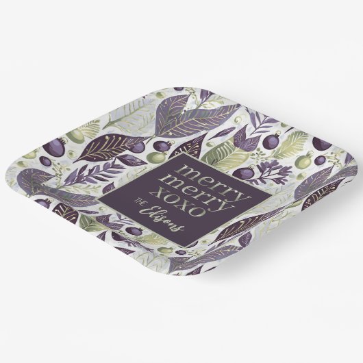 Paarse Groene Kerstmis Merry Pattern#21 ID1009 Papieren Bordje (Gebogen)