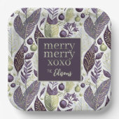 Paarse Groene Kerstmis Merry Pattern#21 ID1009 Papieren Bordje (Voorkant)