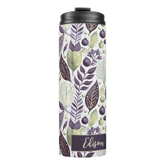 Paarse Groene Kerstmis Merry Pattern#21 ID1009 Thermosbeker (Voorkant)