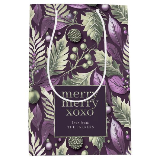 Paarse Groene Kerstmis Merry Pattern#22 ID1009 Medium Cadeauzakje (Voorkant)