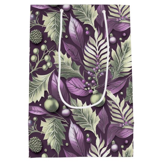 Paarse Groene Kerstmis Merry Pattern#22 ID1009 Medium Cadeauzakje (Achterkant)