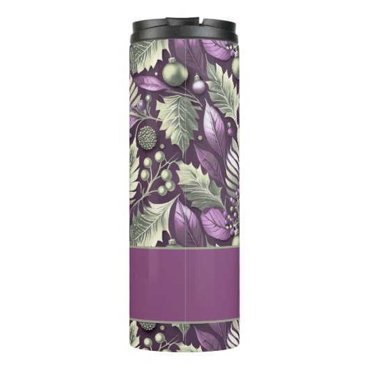 Paarse Groene Kerstmis Merry Pattern#22 ID1009 Thermosbeker (Achterkant)