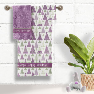 Paarse Groene Kerstmis Merry Pattern#25 ID1009 Bad Handdoek