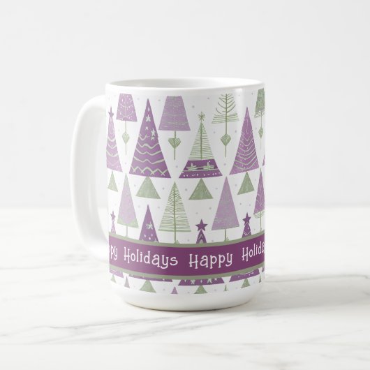 Paarse Groene Kerstmis Merry Pattern#25 ID1009 Koffiemok (Voorkant links)